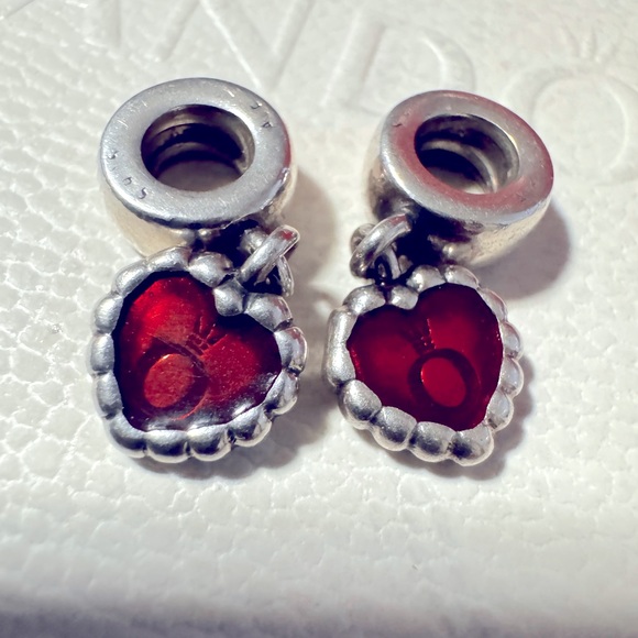 Authentic Pandora red enamel heart dangle charm X2 - Picture 1 of 6